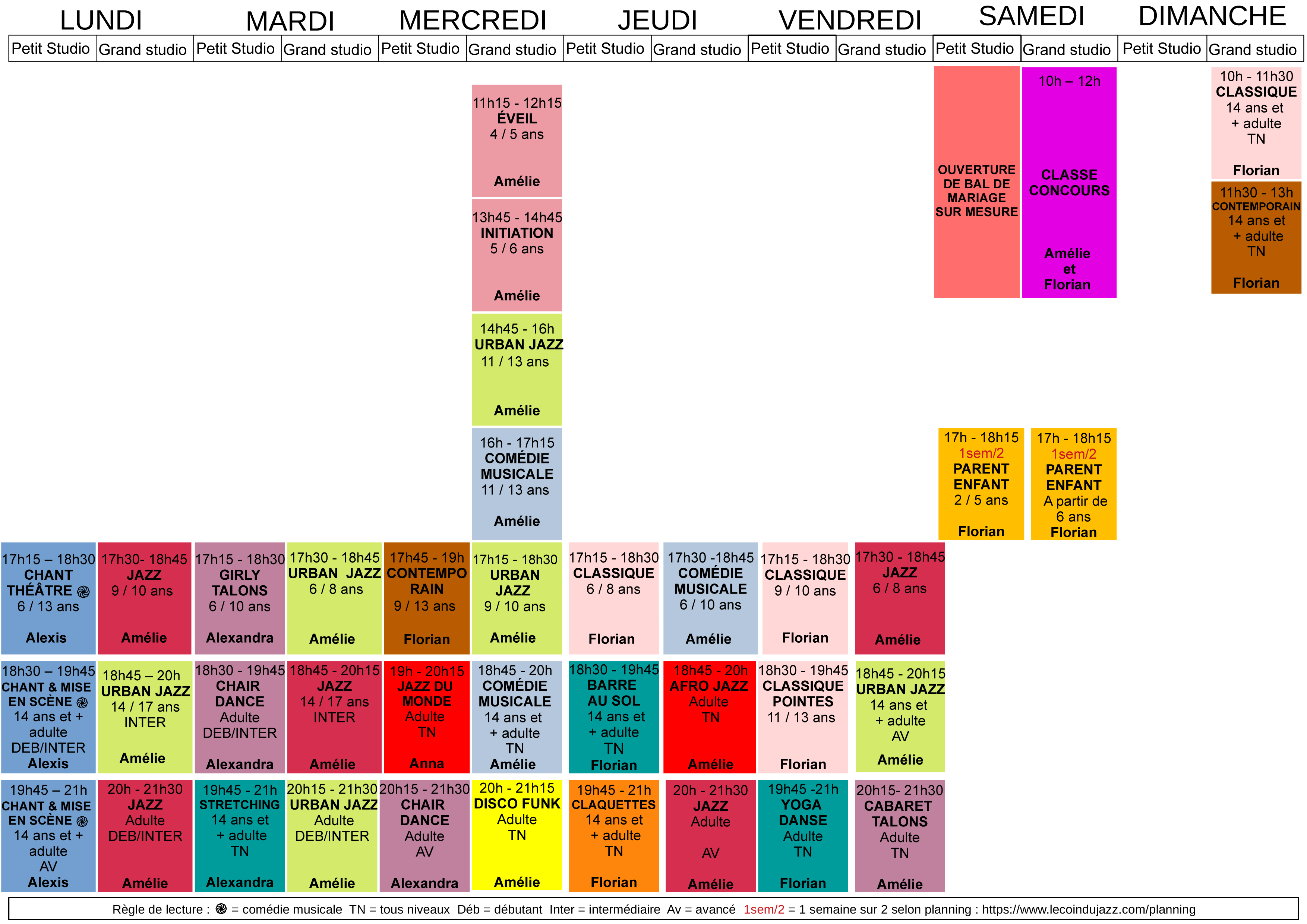Planning Cours - Le Coin du Jazz